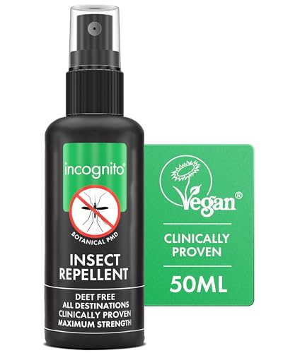 Incognito Insect Repellent Spray 50ml - Natural DEET Free Shields from Wide Range of Biting Insects. Clinically Proven Protection from Ticks & Dengue Carrying Mosquitoes Organic Mosquito Repellent