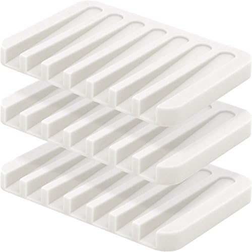 Anwenk Soap Dish Waterfall Soap Saver Soap Tray Soap Holder Drainer for Shower/Bathroom/Kitchen/Counter Top, Keep Soap Bars Dry & Clean, Easy Cleaning, Flexible Silicone - White(Pack of 3)