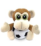 DolliBu Monkey Big-Eye Stuffed Animal with Soccer Ball Plush - Soft Huggable Monkey, Adorable Playtime Plush Toy, Wildlife Gift, Super Soft Plush Doll Zoo Animal Toy for Kids and Adults - 6 Inch