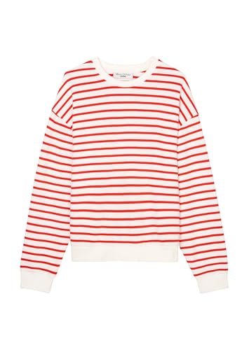 Marc O'Polo Denim Damen Sweatshirt aus Bio-Baumwolle gestreift, Rot (Medium Red Multi 1), L