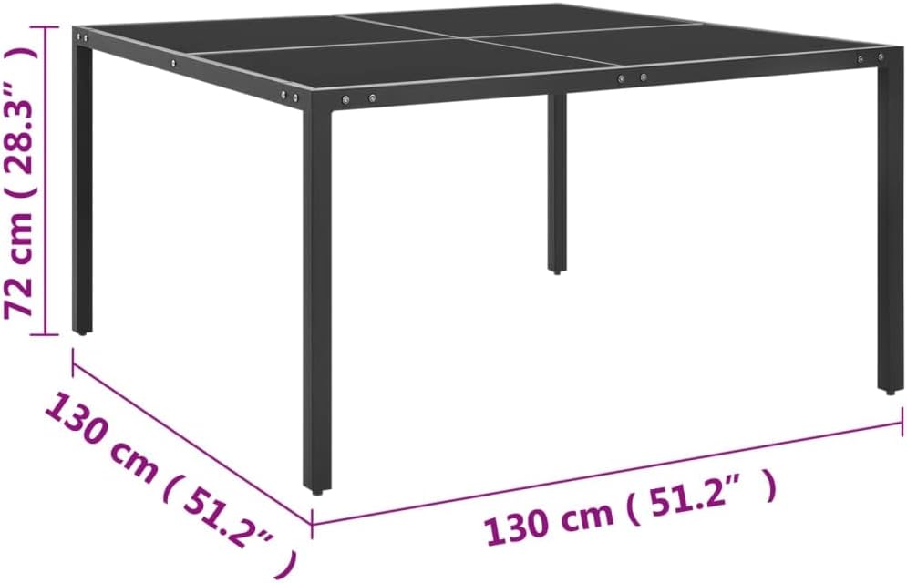 Patio Table,Leisure Table,Coffee Tables,Reading Table,Snack Tables,Party Tables,Dining Tables,Decorative Tables,for Camping,Picnic,Party,Lawn,Anthracite 51.2"x51.2"x28.3" Steel and Glass
