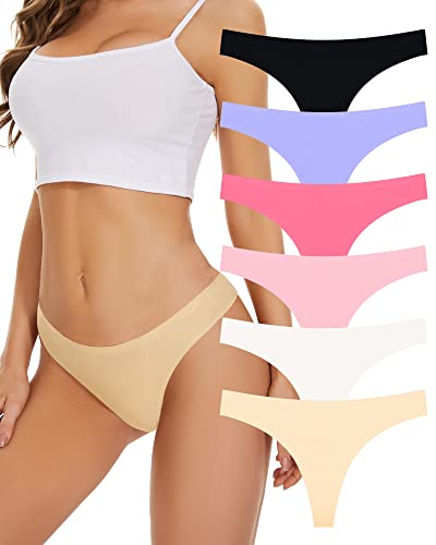 Sunm Boutique 6 Pack Seamless Thongs For Women No Show Thongs Nylon Stretch Thong Panties Underwear Xs-Xxl #TOP7