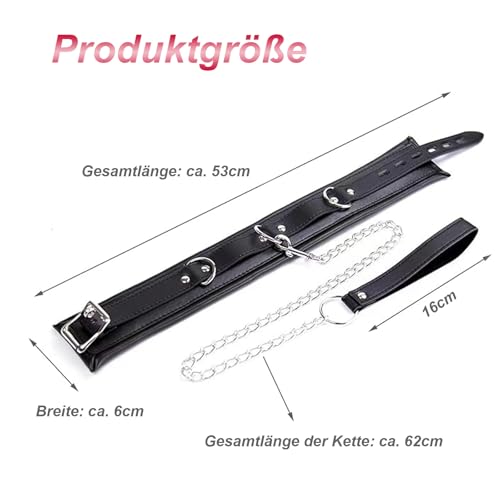 KUAIQI Unisex Halsband Leder,Ketten BDSM Sexspielzeug für Paare,Schwarz Halsband damen für sex Collar,SM Einstellbar Geschirrmit Leine, für Paar, Männer, Frau