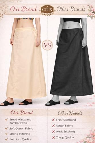 Image of CITIX Pure Cotton Petticoat for Woman Saree | Adujastable Drawstring Waist