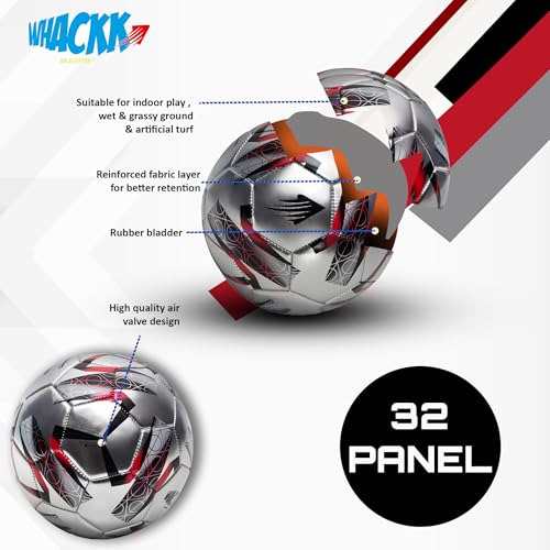 Image of WHACKK Kempes HT-CTPU Football Size 5 Soccerball Hand Stitched for Practice & Training - Original PVC Waterproof. 3 Layered Ideal Sports Ball for All Ages on Ground, Grass and Turf