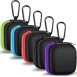 MOLOVA Earbud Case Portable EVA Carrying Case Storage Bag Cell Phone Accessories Organizer with Carabiner for Wired/Wireless Headphones, SD Memory Card, Camera Chips(Square, 5 Pack2)