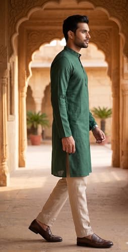 Image of Men's Traditional Ethnic Kurta Long Solid Casual
