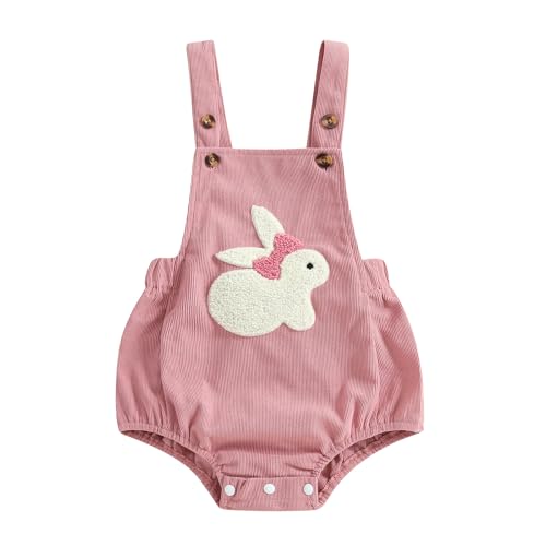 Image of Xiaodriceee Baby Girl Easter Outfit Sleeveless Romper Square Neck Bunny Embroidery Bodysuit Newborn Summer Clothes