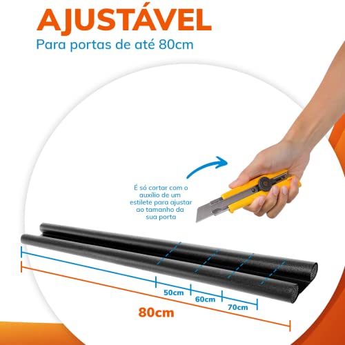 Kit Com 3 Protetores de Porta Ajustável e Impermeável Veda Porta 80cm (Preto)