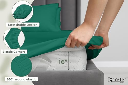 Image of Royale Linens 100% Organic Cotton King Fitted Sheet Only - Percale Weave - Soft Deep Pocket Bottom Sheets - Hunter Green Elastic Sheet - King Size Fitted Sheets Only - (78 inchx80 inch+15 inch, Hunter Green)