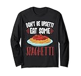 Diseño de cocina que muestra cubiertos y utensilios de cocina y es un gran regalo para los amantes de la comida, ya sea que se cocinan con ingredientes agradables para crear platos sabrosos o comerlos en un restaurante. La ropa dice «Dont be upsetti eat some spaghetti».