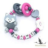 Baby Greifling Beißring geschlossen mit Namen - individuelles Holz Lernspielzeug als Geschenk zur Geburt Taufe - Mädchen Fuchs und Wolke in rosa