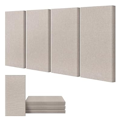 UMIACOUSTICS 4 PCS Acoustic Panels, 2“ Thick 23.6" x 11.8" Fiberglass Sound Wall Panels, Sound Absorbing Panels for Home Studios, Office, Theater. Light Camel
