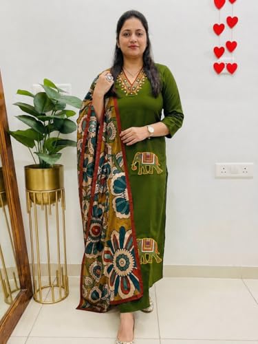 Image of ANNI Designer Kurta Set for Women Viscose Embroidered | Kurta Pant Dupatta Set for Woman | Straight 3 Piece Outfit V Neck 3 /4 Sleeve Stylish Ethnic Dress Trendy Womens Clothing