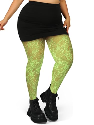 Image of Floral Lace Plus Size Tights High Waist Velvet Pantyhose Sunflower Fishnet Stockings Leggings
