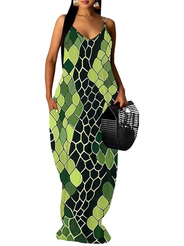 Image of SUZONANA Women's Plus Size Summer Dresses Spaghetti Print Maxi Dresses Long Loose Sundresses