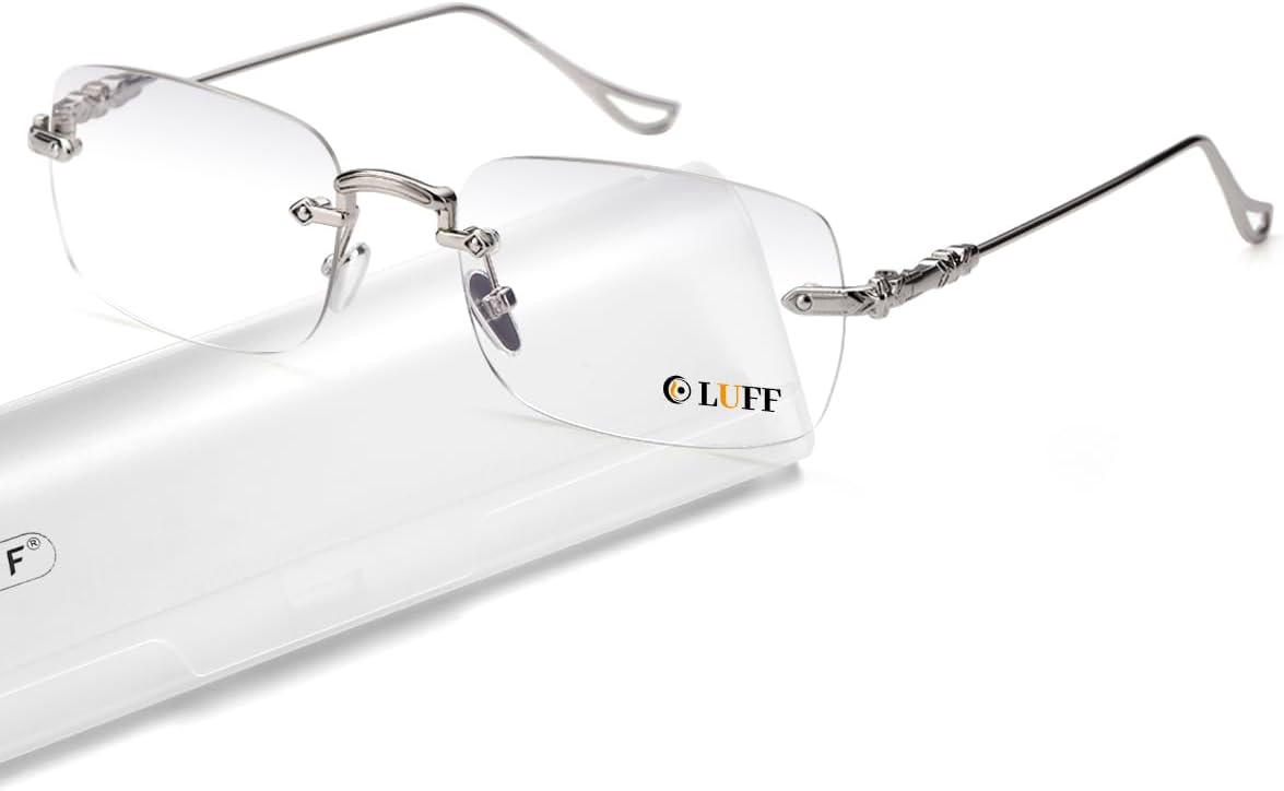 LUFF Frameless Reading Glasses for Women Men,Rimless Readers Blue Light Metal Classic Computer Eyeglasses Anti Eyestrain