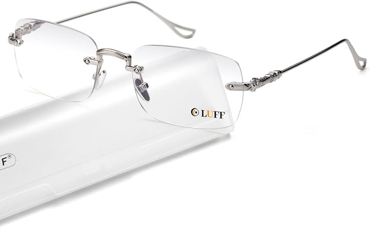 LUFF Rimless Reading Glasses for Women Men,Blue Light Blocking Readers