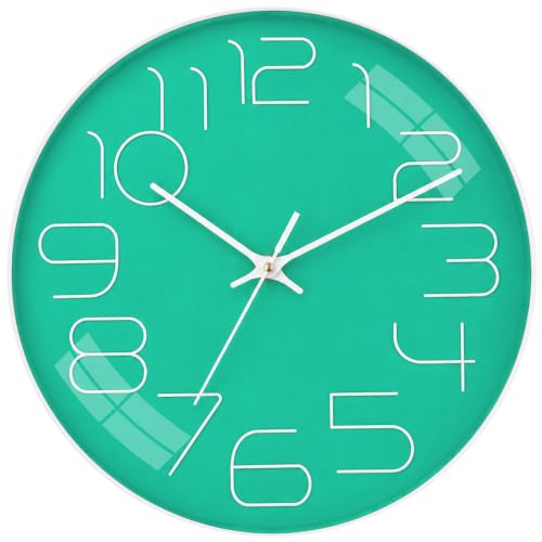 Image of TEKCOOL Plastic Digital Wall Clock 12 inch Silent Quartz Decorative Non-Ticking Classic Clock Battery Operated Round Easy to Read for Room /Home /Kitchen /Bedroom /Office /School-(Light Green)'