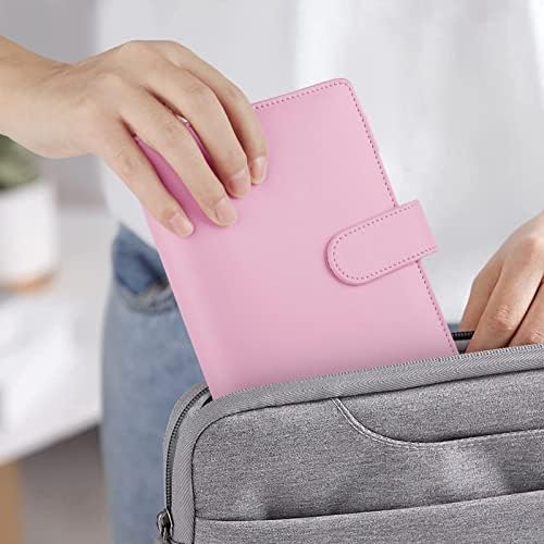 KTRIO A6 Money Budget Ring Binder, Money Saving Wallet Organiser Binder with Pockets, Cash Stuffing Budget Wallet Planner Binder with Cash Envelope, Money Folder Wallet Organiser for Cash Saving, Pink