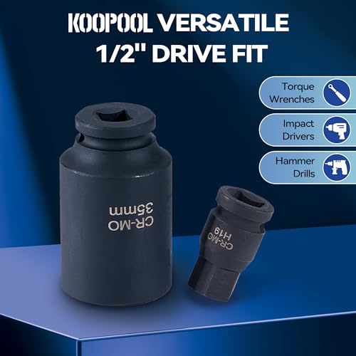 Image of 8PCS Axle Nut Socket Set, 1 /2 inch Drive Deep Impact Socket Set with 3 Hex Bit Sockets, Metric, 14mm 17mm 19mm, 30mm 32mm 34mm 35mm 36mm, Heavy Duty Cr-Mo, for Audi, BMW, and Mercedes etc (8pcs 1 /2 inch)