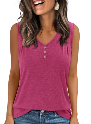 KISSMODA Tank Tops for Women Summer Casual Sleeveless Shirts Dressy Trendy V Neck Tunics Loose Notched Blouses S-3XL