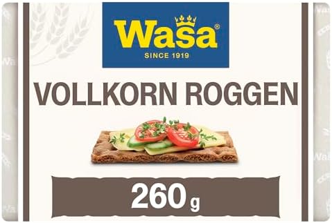 Wasa Spezialitäten Knäckebrot Vollkorn Roggen, 12er Pack 260g | Der besonders knusprige und herzhafte Roggenklassiker, 100% Vollkorn, Reich an Ballaststoffen