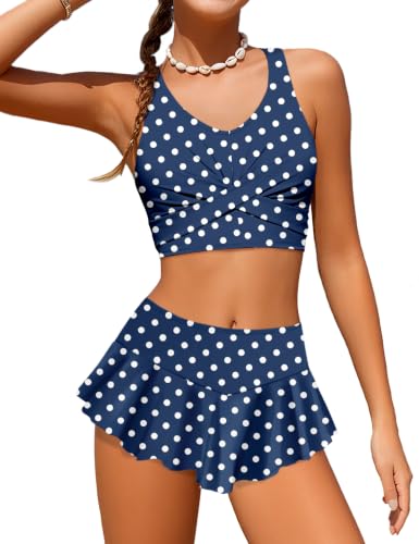 Image of Qaoerde Girls Swimsuit Tropical Print Bikini Set with Ruffle Hem Two Piece Criss Cross Bathing Suits for Girls 7-16 Years