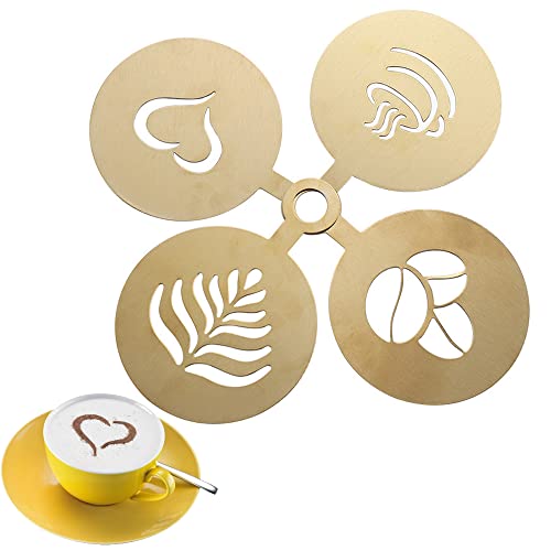 Set of 4 Stainless Steel Coffee Stencils for Cappuccino, Latte Art, and Coffee - 4 Unique Designs