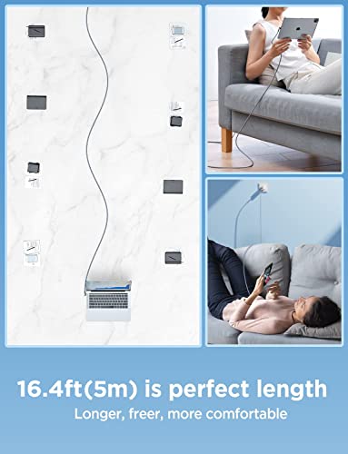Image of AINOPE USB C to USB C Cable 60W, 16.4ft USB Type C Cable Right Angle, Compatible with Samsung Galaxy S21 S20, Note 20 Ultra 10 9 8, MacBook Air /Pro 13'', iPad mini 6 /Pro /Air 2020 (16.4FT, Grey)