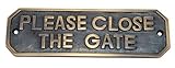 Adonai Hardware Please Close the Gate Brass Door Sign - Antique Brass