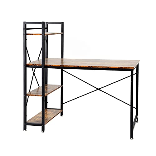 Oak & Tea Schreibtisch 120 x 60 x 122 cm, nützlicher Computertisch mit 4-lagigen DIY-Ablagen auf links oder rechts, moderner Industrie-Stil, Büro-Schreibtisch zum Lernen und Arbeiten zu Hause Cover