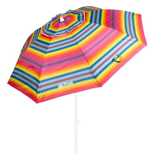 AKTIVE Grand Parasol, Ø200 cm, avec Toit Ventilé, Protection UV50, Multicolore, Mât 28-32 mm, Mât Flexible, avec Sac de Transport, Beach