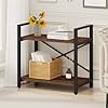 Bon augure small short bookshelf wood 2 shelf etagere bookcase metal low tier book shelf for small spaces living room bedroom office rustic oak  urban country home decor