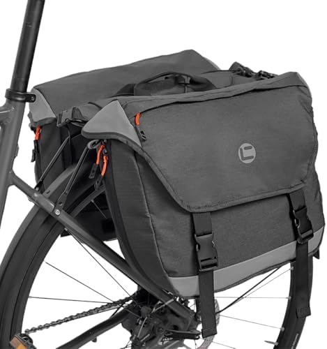 Bike Panniers, Waterproof Panniers Bike Bags for Rear Rack 25L-35L Expandable – Large Bicycle Saddle Bag with Reflective Strips, Double Panniers Storage Cargo Bag for Cycling Traveling Commuting