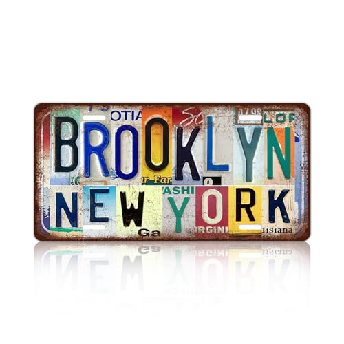 Plaque murale vintage en métal avec licence de New York Brooklyn pour bar, garage, chambre 30,5 x 15,2 cm