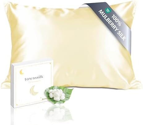 townssilk Kissenbezug Seide 100% 19mm Pure Maulbeerseide,Beidseitig Seide,für Haar Haut Gesundheit,kopfkissenbezug Seide,verstecktem Reißverschluss,1Stück,40x60cm,LightYellow