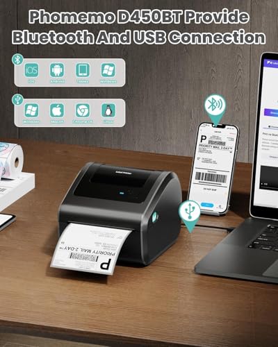 Imprimante d'etiquettes Bluetooth Phomemo compatible Amazon format thermique 4x6 - 3