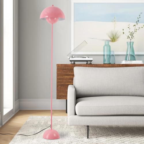 Image of Mid-Century Modern Metal Bud Floor Lamp for Home and Office, Light Pink