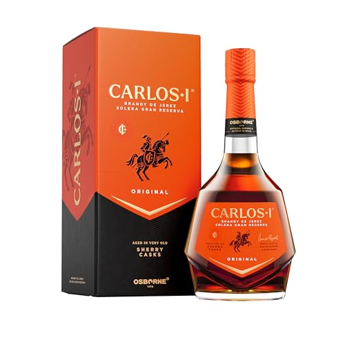 CARLOS I Brandy aus Jerez Solera Gran Reserva | Hergestellt aus Trauben nach dem Criadera- und Solera-Verfahren und gereift in alten Jerez-Fässern. Alkoholgehalt: 40 %. Flasche: 70 cl.
