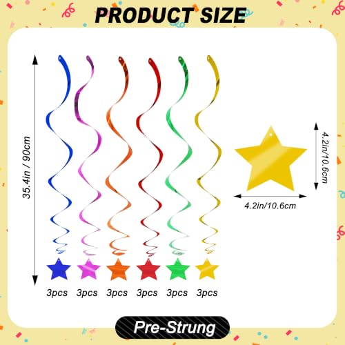Image of BEISHID Assorted Rainbow Pre-Strung Stars Hanging Swirls Rainbow Hanging Decorations for Baby Shower Wedding Birthday Party Decorations Supplies,Pack of 18