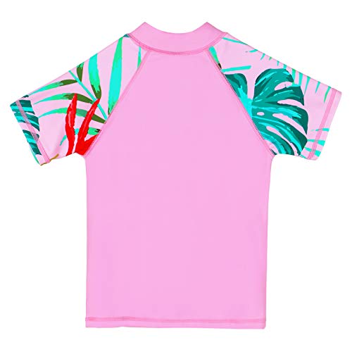 Image of BAOHULU Girls Two Piece Swimsuits Rash Guard Ruffle Bikini Skirt Short Sleeves Beach Dress Swimwear UPF 50+ 3-12Y