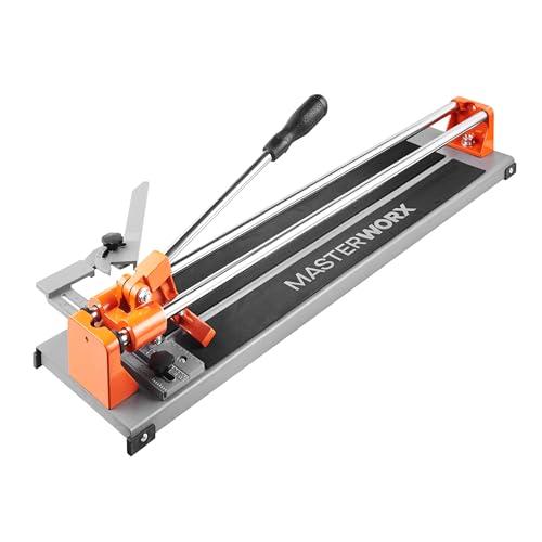 MasterWorx 600mm Manual Tile Cutter | Heavy Duty Ceramic & Porcelain Tile Cutter with 16mm Solid Steel Rails & Smooth Ball Bearings | 24 Inch Floor & Wall Cutter with 45° Mitre Guide