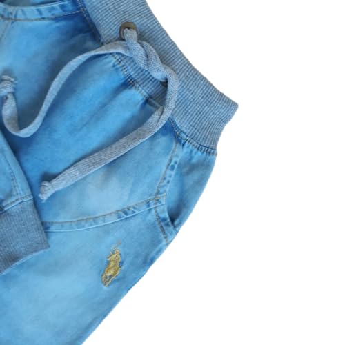 Calça Jeans Roupa Bebê Infantil com recorte Bolsos e Bordado (BR, Alfa, P, JEANS)