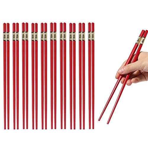 EORTA 10 Pairs Red Fiberglass Chopsticks 24 CM Reusable Dishwasher Safe Chinese Chopsticks Chinese Luck Words Printed Food Serving Tools, Happiness Pattern-XI