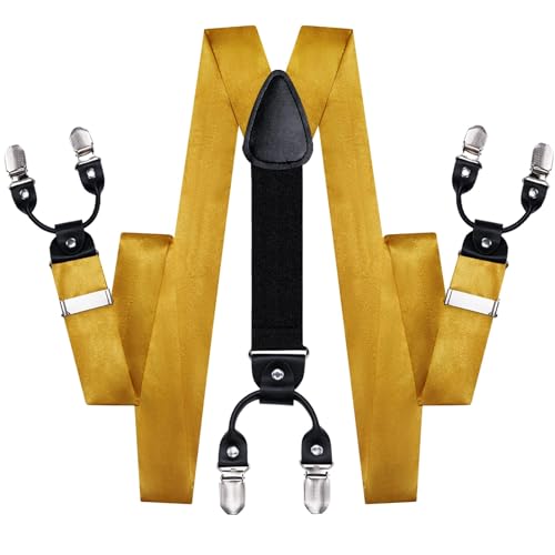 Image of Hi-Tie Men Suspender Bowtie Set Suspenders Pre-tied Bow Tie Pocket Square Cufflinks Adjustable Y Shape 6 Clips Braces Tuxedo