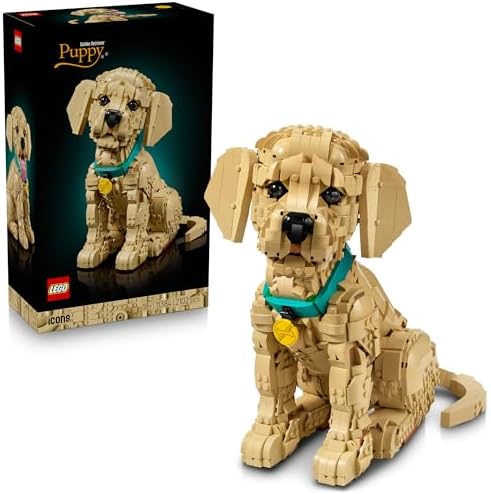 LEGO® Icons Golden Retriever Puppy 11384 Posable Animal Figure - Home Decor Building Set for Adults Collectable Model Building Kit for Dog Lovers Golden Retriever Treat for Birthdays