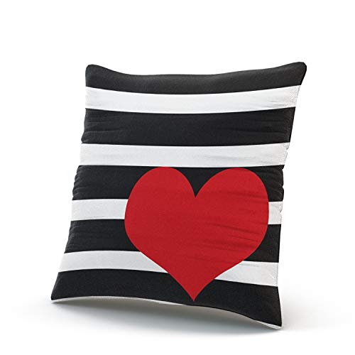 Onging Decorative Throw Pillow Case Red Heart Pillow With Black And White Stripes Cute Pillowcase Cushion Cover One Side Design Printed Square Size 16X16 Inch #TOP1