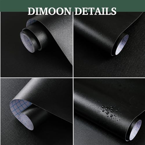 Dimoon 17.7''x118'' Peel and Stick Wallpaper Black Contact Paper for New Environmentally Friendly Materials Thickening Upgrade Embossed Renter Friendly Wall Paper Modern Vinyl Wrap Countertop Bedroom