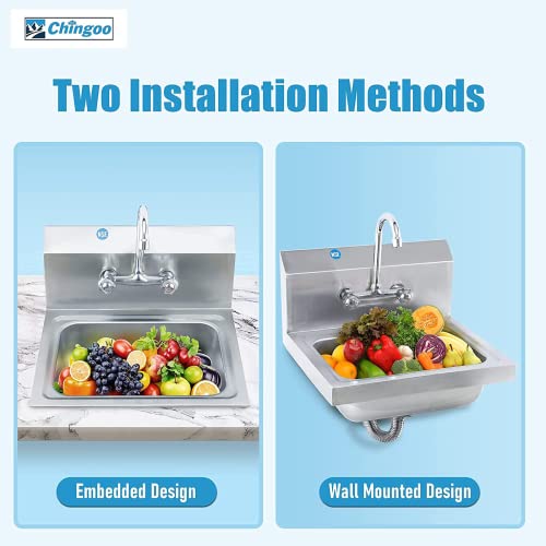 Chingoo Stainless Steel Sink With Faucet,Commercial Wall Mount Hand Basin For Washing For Restaurant, Kitchen And Home, 17 X 15 Inches #TOP7